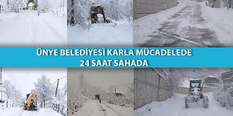 Ünye Belediyesi, karla mücadelede 24 saat sahada